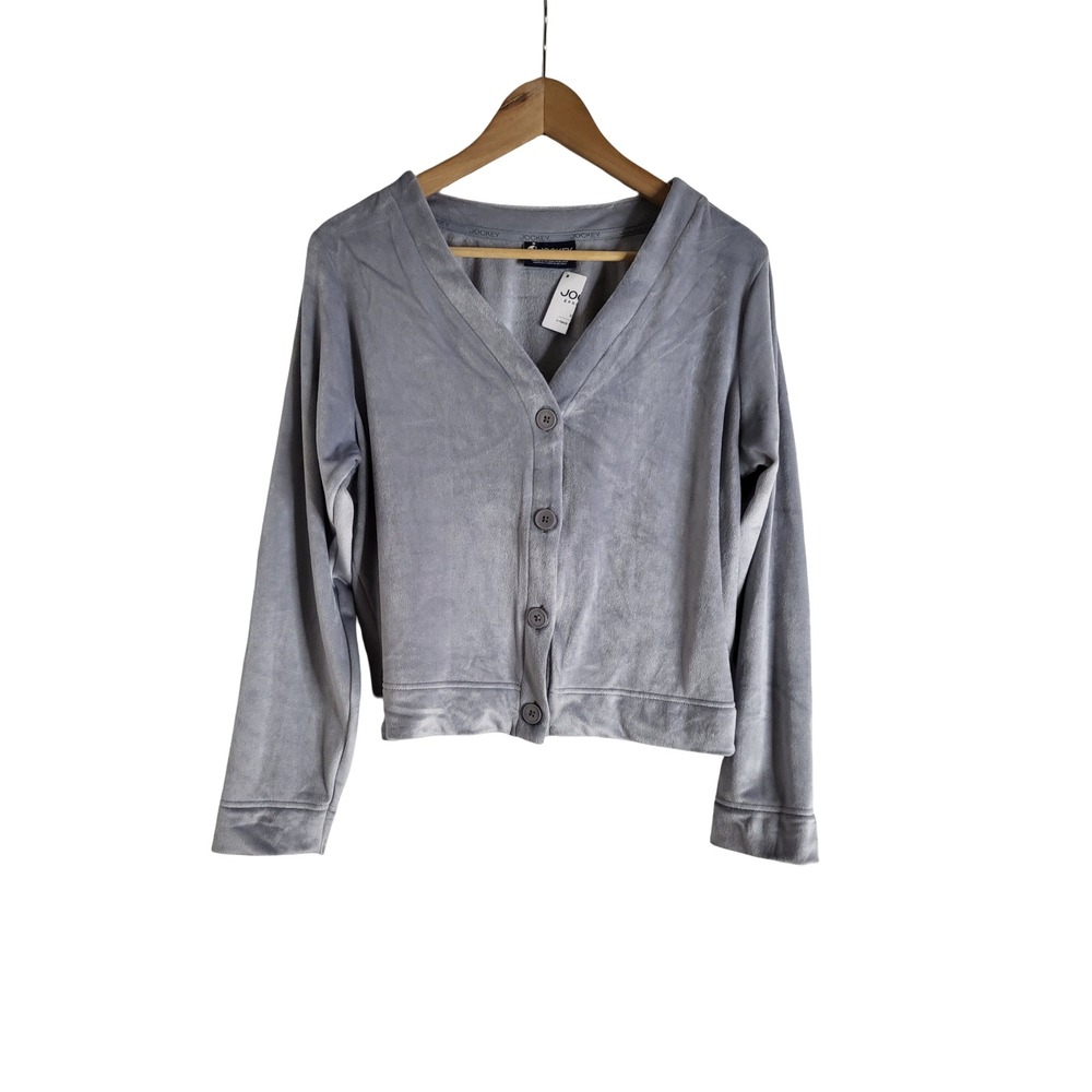 Jockey Generation Velour V-Neck Cardigan Gray Loungewear Large New